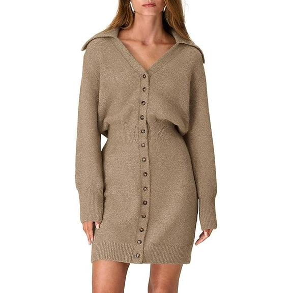 PRETTYGARDEN Sweater Dresses for Women Trendy Long Sleeve Button Down Short Mini Fall Winter Dres