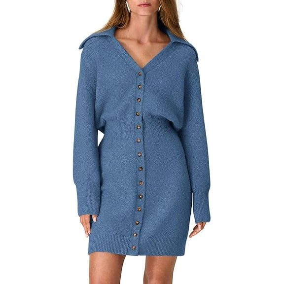 PRETTYGARDEN Sweater Dresses for Women Trendy Long Sleeve Button Down Short Mini Fall Winter Dres