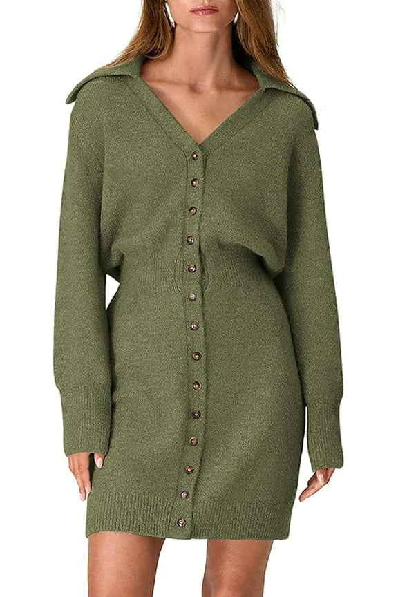 Sweater Dresses for Women Trendy Long Sleeve Button Down Short Mini Fall Winter Dres