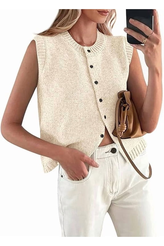 Sweater Vest Women Summer Tank Tops Sleeveless Button Down Trendy Clothes Business Casual Knit Outfits
