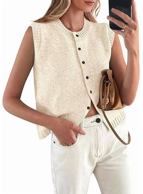 Sweater Vest Women Summer Tank Tops Sleeveless Button Down Trendy Clothes Business Casual Knit Outfits