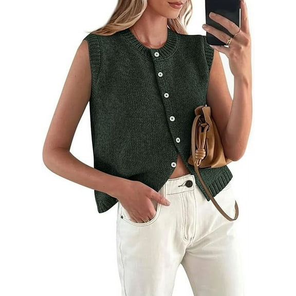 PRETTYGARDEN Sweater Vest Women Summer Tank Tops Sleeveless Button Down Trendy Clothes Business Casual Knit Outfits