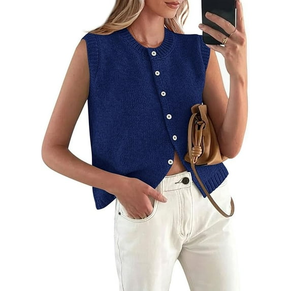 PRETTYGARDEN Sweater Vest Women Summer Tank Tops Sleeveless Button Down Trendy Clothes Business Casual Knit Outfits