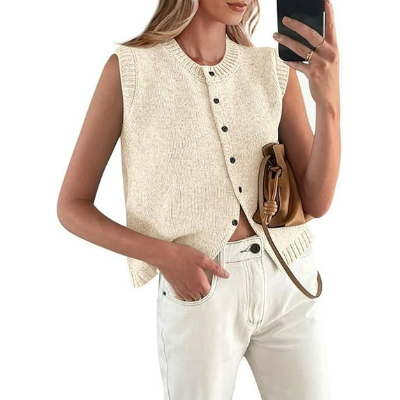 PRETTYGARDEN Sweater Vest Women Summer Tank Tops Sleeveless Button Down Trendy Clothes Business Casual Knit Outfits