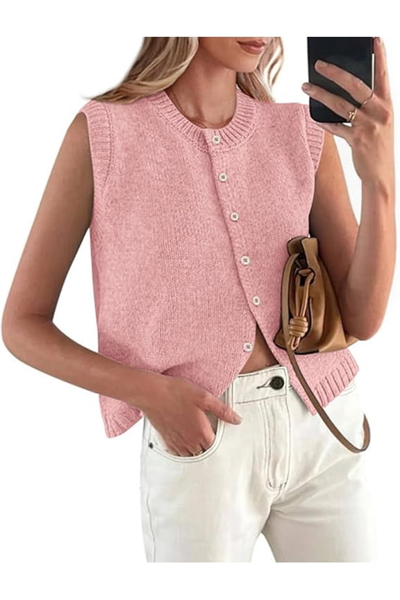 Sweater Vest Women Summer Tank Tops Sleeveless Button Down Trendy Clothes Business Casual Knit Outfits