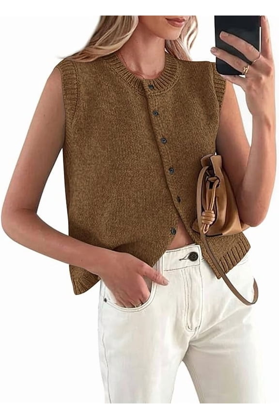 Sweater Vest Women Summer Tank Tops Sleeveless Button Down Trendy Clothes Business Casual Knit Outfits