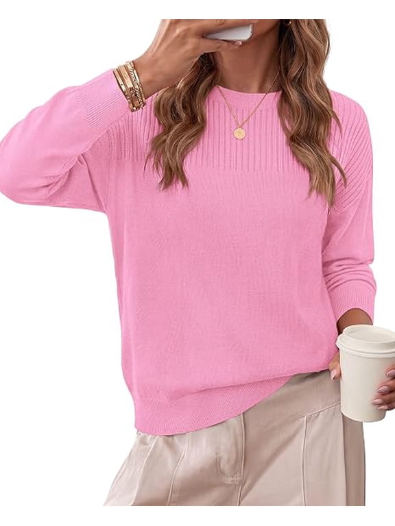 Sweaters for Women Fall Crewneck Knit Cropped Sweater Soft Cozy Relaxed Fit Long Sleeve Lightweight Basic Pullover Top, Winter Business Casual