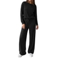 thumbnail image 1 of PRETTYGARDEN Sweatsuits Women 2 Piece Airport Travel Outfits | Ribbed Knit Lounge Sets, Casual Athleisure Wear, Matching Long Sleeve Shirts & Wide Leg Pants Pockets, Fall Winter Clothes, 1 of 10