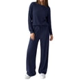 thumbnail image 1 of PRETTYGARDEN Sweatsuits Women 2 Piece Airport Travel Outfits | Ribbed Knit Lounge Sets, Casual Athleisure Wear, Matching Long Sleeve Shirts & Wide Leg Pants Pockets, Fall Winter Clothes, 1 of 10