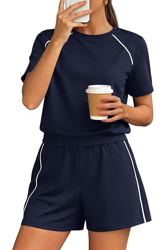 Sweatsuits Women 2 Piece Outfit Summer Lounge Shorts Sets Matching Spring Travel Beach Vacation Clothes