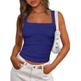 thumbnail image 1 of PRETTYGARDEN Tank Top for Women Summer Sleeveless Square Neck Double Lined Ruched Crop Tops Spring Going Out Y2k Clothes, 1 of 8