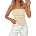 thumbnail image 1 of PRETTYGARDEN Tube Tops for Women Summer Strapless Asymmetrical Ruched Bandeau Shirts Trendy Spring Going Out Outfits, 1 of 10