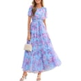 thumbnail image 1 of PRETTYGARDEN Tulle Floral Dress Women Summer Wedding Guest Spring Short Sleeve Maxi Smocked Flowy Beach Party Dresses, 1 of 9