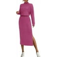 thumbnail image 1 of PRETTYGARDEN Turtle Neck Dresses for Women Fall Knit Outfits Slit Elastic Waist Long Sleeve Bodycon Midi Sweater Dress, 1 of 9