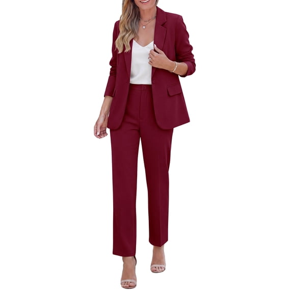 PRETTYGARDEN Two Piece Sets for Women Dressy Pant Suits Lapel Blazer,Straight Leg Dress Pants,Professional Interview Suit Set,Business Casual Outfits,Office Work Clothes,Fall Winter