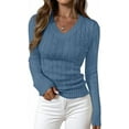 thumbnail image 1 of PRETTYGARDEN V Neck Cable Knit Sweaters for Women Long Sleeve Ribbed Fitted Pullover Tops Business Casual Fall Outfits, 1 of 8