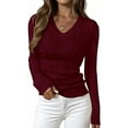 thumbnail image 1 of PRETTYGARDEN V Neck Cable Knit Sweaters for Women Long Sleeve Ribbed Fitted Pullover Tops Business Casual Fall Outfits, 1 of 8