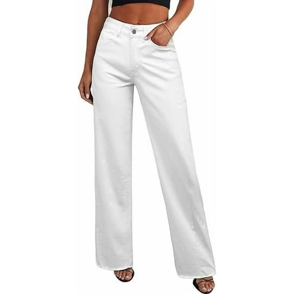 PRETTYGARDEN Wide Leg Jeans for Women Trendy High Waisted Stretchy Baggy Raw Hem Denim Palazzo Pants with Pockets