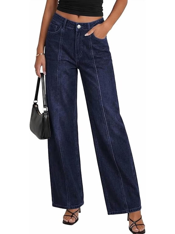 Women's Wide Leg Jeans High Waisted Stretchy Baggy Seamed Front Denim Palazzo Pants Summer Fashion Clothes