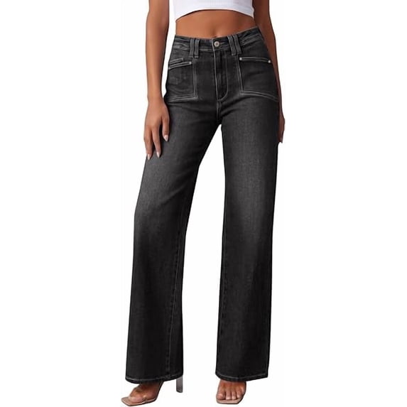 PRETTYGARDEN High Waisted Wide Leg Jeans for Women Trendy Baggy Straight Leg Stretchy Summer Denim Pants with Pockets