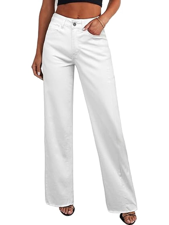 Wide Leg Jeans for Women Trendy High Waisted Stretchy Baggy Raw Hem Denim Palazzo Pants with Pockets