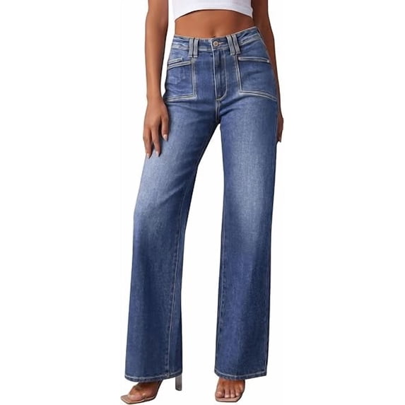 PRETTYGARDEN High Waisted Wide Leg Jeans for Women Trendy Baggy Straight Leg Stretchy Summer Denim Pants with Pockets