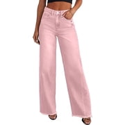 PRETTYGARDEN Wide Leg Jeans for Women Trendy High Waisted Stretchy Baggy Raw Hem Denim Palazzo Pants with Pockets