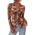 thumbnail image 1 of PRETTYGARDEN Women Button Down Floral Shirts Fall Trendy Long Sleeve V Neck Ruched Fitted Mesh Blouse Tops Date Outfits, 1 of 11