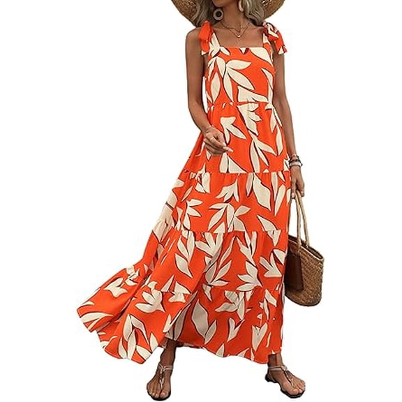 PRETTYGARDEN Women Dresses Summer Floral Sleeveless Maxi Dress Casual Spaghetti Strap Tiered Flowy Beach Long Dress