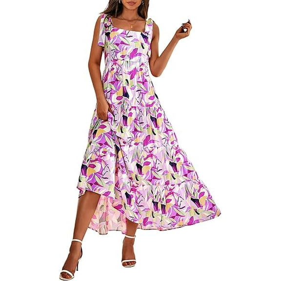 PRETTYGARDEN Women Dresses Summer Floral Sleeveless Maxi Dress Casual Spaghetti Strap Tiered Flowy Beach Long Dress