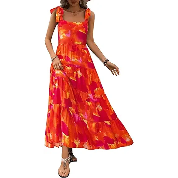 PRETTYGARDEN Women Dresses Summer Floral Sleeveless Maxi Dress Casual Spaghetti Strap Tiered Flowy Beach Long Dress