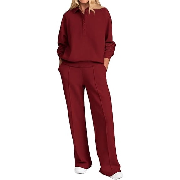 PRETTYGARDEN Women Fall 2 Piece Outfits Sweatsuits Lounge Sets Quarter Button Long Sleeve Sweatshirt, Wide Leg Sweat Pants, Casual 2 Piece Sets Tracksuit, Airport Travel Outfits for Women