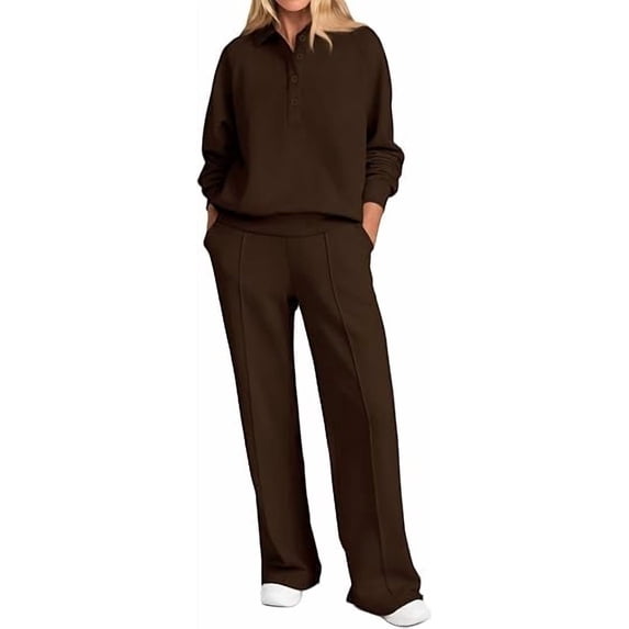 PRETTYGARDEN Women Fall 2 Piece Outfits Sweatsuits Lounge Sets Quarter Button Long Sleeve Sweatshirt, Wide Leg Sweat Pants, Casual 2 Piece Sets Tracksuit, Airport Travel Outfits for Women