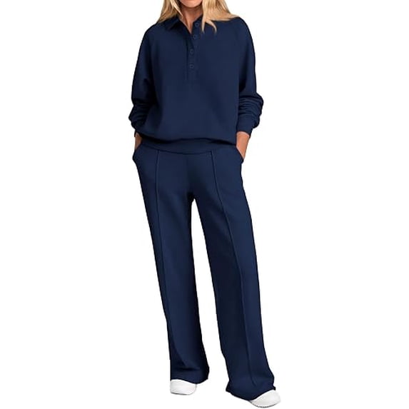 PRETTYGARDEN Women Fall 2 Piece Outfits Sweatsuits Lounge Sets Quarter Button Long Sleeve Sweatshirt, Wide Leg Sweat Pants, Casual 2 Piece Sets Tracksuit, Airport Travel Outfits for Women