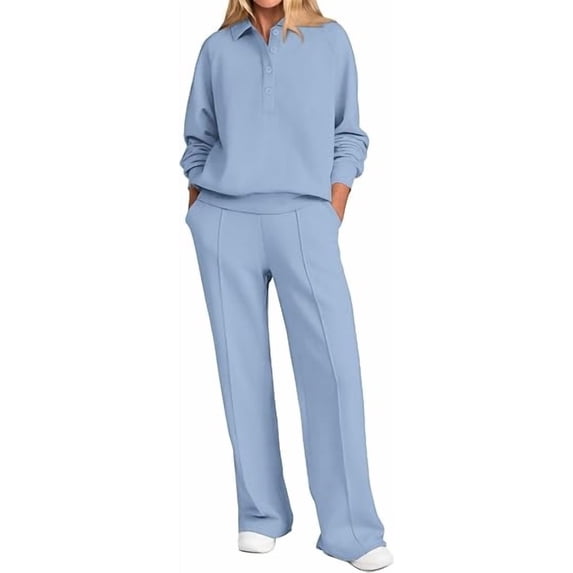 PRETTYGARDEN Women Fall 2 Piece Outfits Sweatsuits Lounge Sets Quarter Button Long Sleeve Sweatshirt, Wide Leg Sweat Pants, Casual 2 Piece Sets Tracksuit, Airport Travel Outfits for Women