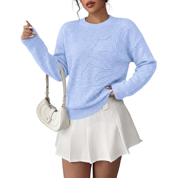 PRETTYGARDEN Women Fall Sweaters Trendy Floral Knit Pullover | Flower Embroidered Tops, Crew Neck, Soft Long Sleeve Shirts, Cozy Winter Layering Clothes for Casual Outing, Holiday Party