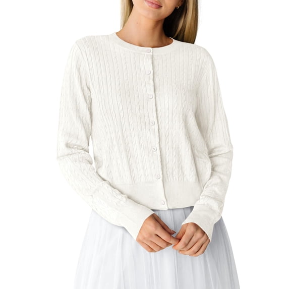 PRETTYGARDEN Women Lightweight Button Up Cardigan Sweaters | Soft Stretchy, Cozy Cable Knit, Long Sleeve Crew Neck, Trendy Cardigans, Cute Casual Outfits, Early Fall Fashion Clothing