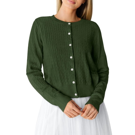 PRETTYGARDEN Women Lightweight Button Up Cardigan Sweaters | Soft Stretchy, Cozy Cable Knit, Long Sleeve Crew Neck, Trendy Cardigans, Cute Casual Outfits, Early Fall Fashion Clothing