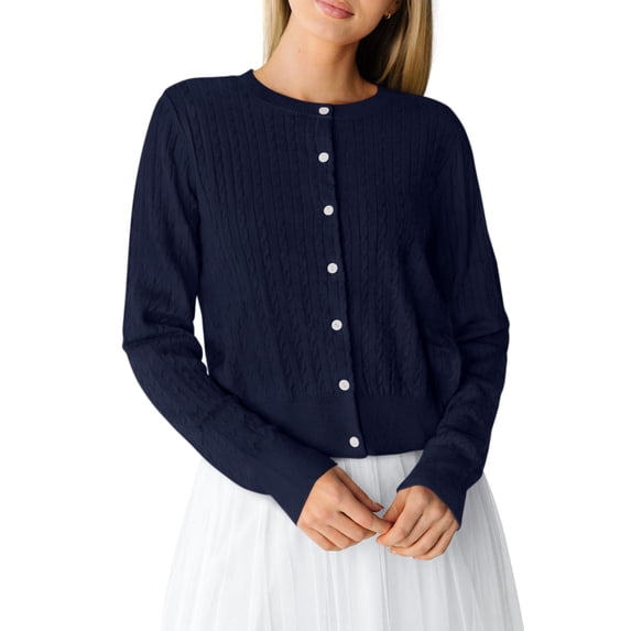 PRETTYGARDEN Women Lightweight Button Up Cardigan Sweaters | Soft Stretchy, Cozy Cable Knit, Long Sleeve Crew Neck, Trendy Cardigans, Cute Casual Outfits, Early Fall Fashion Clothing