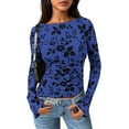 thumbnail image 1 of PRETTYGARDEN Women Long Sleeve Floral Mesh Tops Blouse Fall Trendy Boat Neck Ruched Fitted Shirt Going Out Date Outfits, 1 of 7