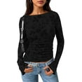 thumbnail image 1 of PRETTYGARDEN Women Long Sleeve Floral Mesh Tops Blouse Fall Trendy Boat Neck Ruched Fitted Shirt Going Out Date Outfits, 1 of 7