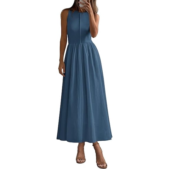 PRETTYGARDEN Women Maxi Dresses Summer Casual Sleeveless Patchwork Knit Tank Dress Flowy Beach Sundress Long Dress