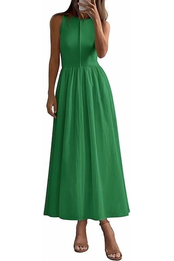 Women Maxi Dresses Summer Casual Sleeveless Patchwork Knit Tank Dress Flowy Beach Sundress Long Dress