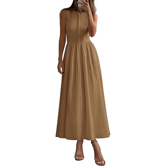 PRETTYGARDEN Women Maxi Dresses Summer Casual Sleeveless Patchwork Knit Tank Dress Flowy Beach Sundress Long Dress