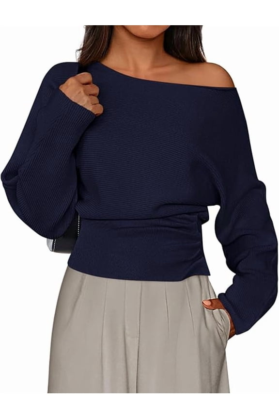 Women Off The Shoulder Sweater Fall Trendy Long Batwing Sleeve Knit Pullover Going Out Tops Winter Clothing