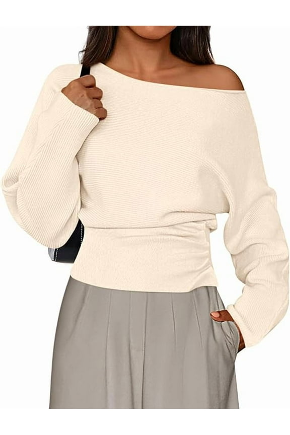 Women Off The Shoulder Sweater Fall Trendy Long Batwing Sleeve Knit Pullover Going Out Tops Winter Clothing