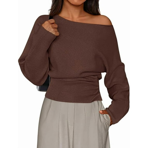 PRETTYGARDEN Women Off The Shoulder Sweater Fall Trendy Long Batwing Sleeve Knit Pullover Going Out Tops Winter Clothing