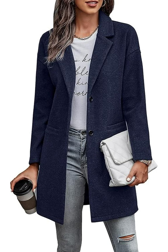 Women Plaid Shacket Jacket Trendy Fall Casual Button Wool Blend Tartan Trench Coat Winter Clothing with Pockets