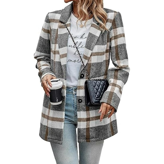 PRETTYGARDEN Women Plaid Shacket Jacket Trendy Fall Casual Button Wool Blend Tartan Trench Coat Winter Clothing with Pockets