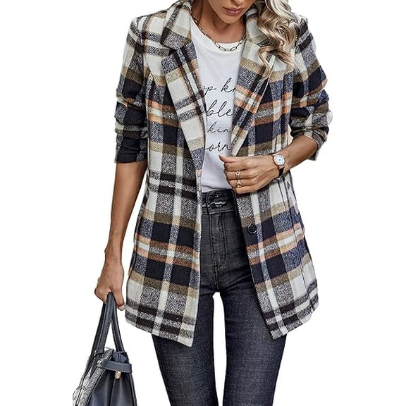 PRETTYGARDEN Women Plaid Shacket Jacket Trendy Fall Casual Button Wool Blend Tartan Trench Coat Winter Clothing with Pockets